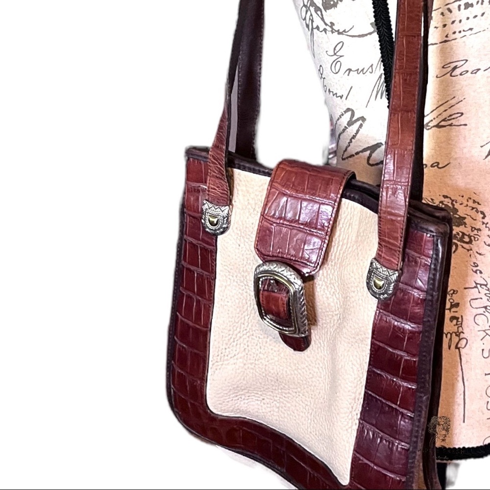 Vintage Brighton Taupe Pebble Leather & Brown Croc Embossed Handbag
